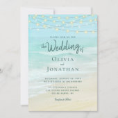 Beach Ocean String Lights Wedding Kaart (Voorkant)