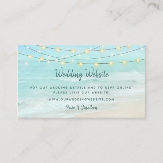 Beach Ocean String Lights Wedding Website Informatiekaartje (Voorkant)