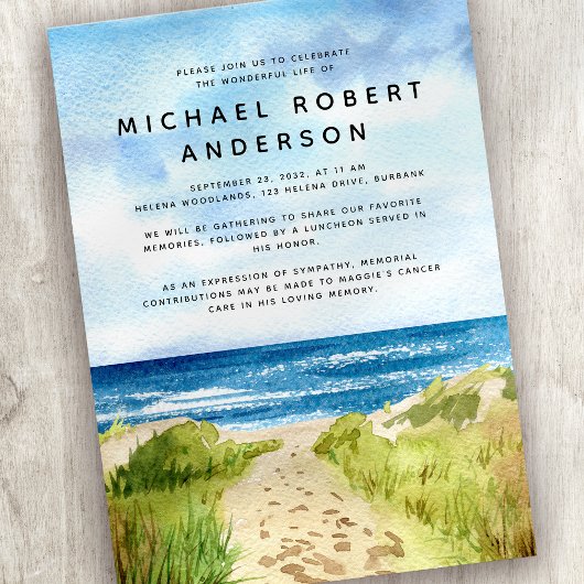 Beach Ocean Tribute Celebration of Life Memorial Kaart