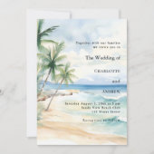 Beach ocean tropical palm destination wedding kaart (Voorkant)