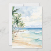 Beach ocean tropical palm destination wedding kaart (Achterkant)