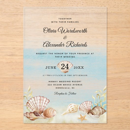 Beach Ocean Tropical Waterverf Wedding Acryl Uitnodigingen (Voorkant)