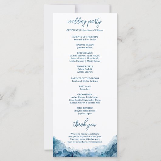 Beach Ocean Watercolor Wedding Programme (Dos)