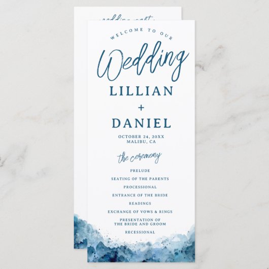 Beach Ocean Watercolor Wedding Programme (Devant / Derrière)