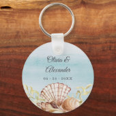 Beach Ocean Waterverf Seashells Weddenschap Favor Sleutelhanger (Voorkant)