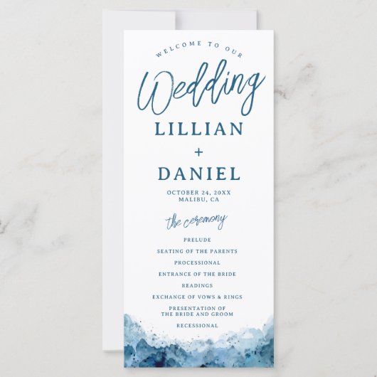 Beach Ocean Waterverf Wedding Programme (Voorkant)