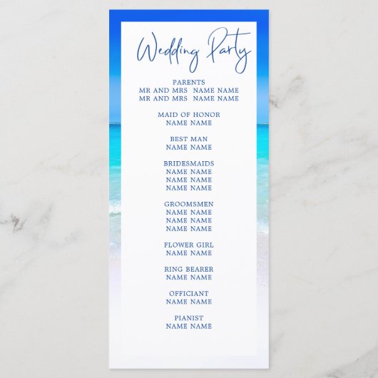 Beach Ocean Zee Blue Tropical Summer Weddenschap Programma (Achterkant)