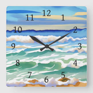 Beach Ocean Zee Design 300 blauw groen Vierkante Klok