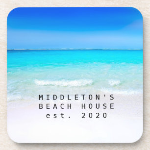 Beach Ocean Zee en Sand Blue Aqua Personal Family Bier Onderzetter