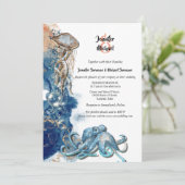 Beach octopus blue brown oranje waterverf fish kaart (Staand voorkant)