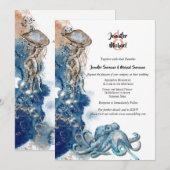 Beach octopus blue brown oranje waterverf fish kaart (Voorkant / Achterkant)