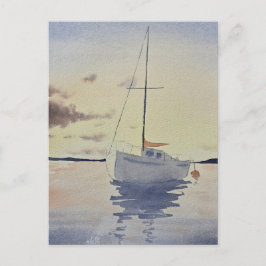Beach painting with a boat Watercolor  Briefkaart