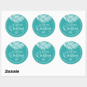 Beach Palm Leaf Turqoise Weddenschap Welkom Ronde Sticker (Vel)