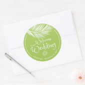 Beach Palm Leaf Yellow Green Weddenschap Welcome Ronde Sticker (Envelop)