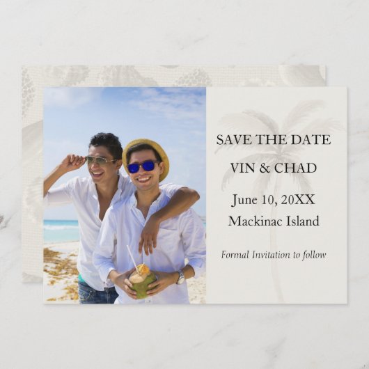 Beach Palm Photo Save the Date (Voorkant / Achterkant)