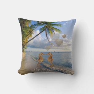 Beach, Palm, Seapaarden in Love - Personated Kussen
