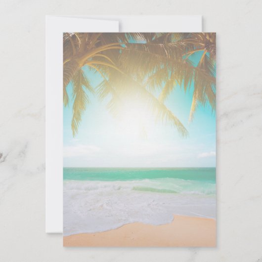 Beach, Palm, Sun, String Lights Script Reception Kaart (Achterkant)