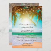 Beach, Palm, Sun, String Lights Script Reception Kaart (Voorkant / Achterkant)
