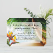 Beach Palm Tree Bird of Paradise Wedding Kaart (Staand voorkant)
