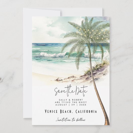 beach palm tree photo enregistrer la carte date (Devant)