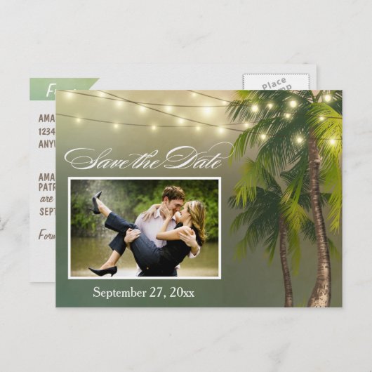 Beach Palm Tree Tropical Enregistrer la date Carte (Devant / Derrière)