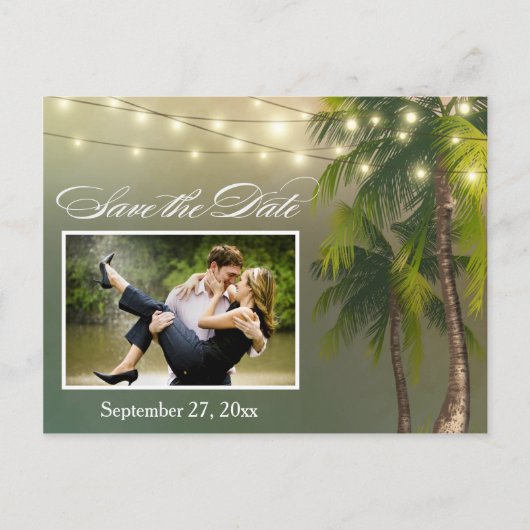 Beach Palm Tree Tropical Enregistrer la date Carte (Devant)