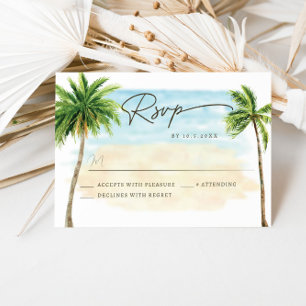 Beach Palm Tree Wedding RSVP Response Kaart