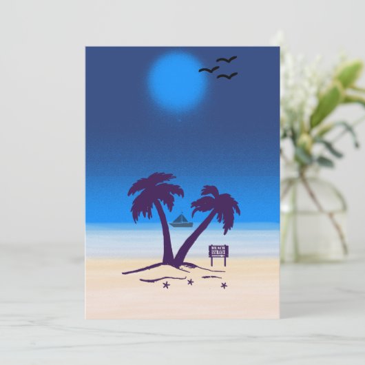 Beach Palm Trees Blue Midnight Kaart (Staand voorkant)