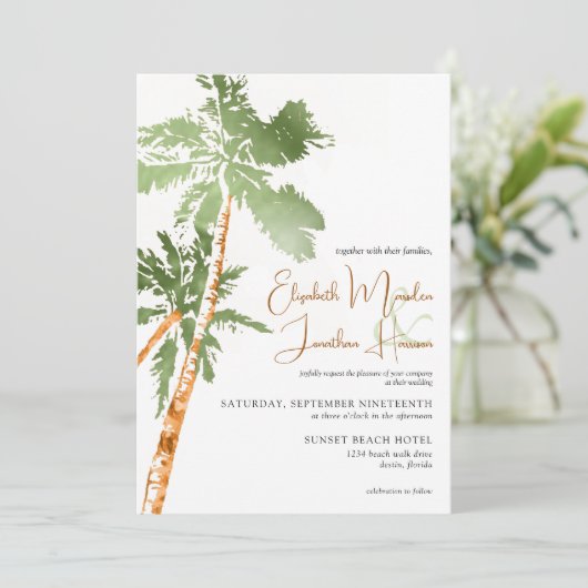 Beach Palm Trees Copper Tropical Destination Kaart (Staand voorkant)