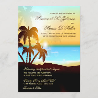 Beach Palm Trees Destination Wedding Invitations Kaart