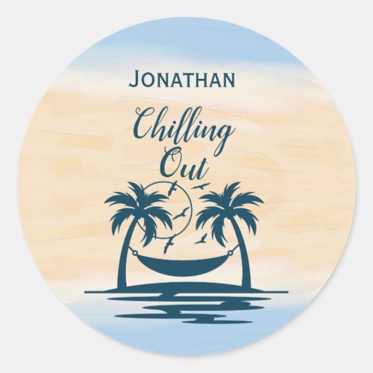 Beach Palm Trees Hammock die uitblazen Ronde Sticker (Voorkant)