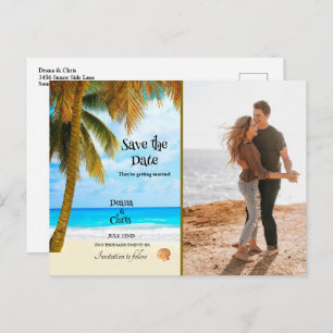 Beach, Palm Trees, Ocean, Save the Date Wedding Briefkaart