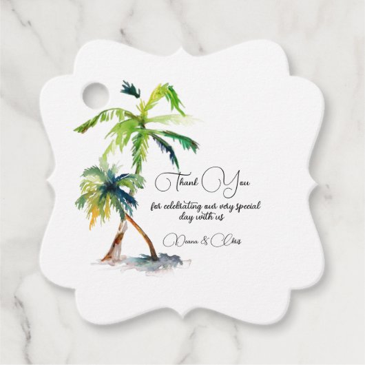 Beach, Palm Trees, Ocean Wedding Bedankjes Labels (Voorkant)