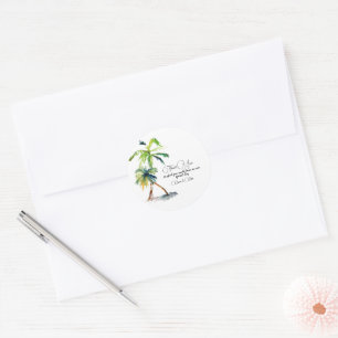 Beach, Palm Trees, Ocean Wedding Ronde Sticker