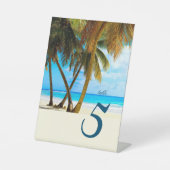 Beach, Palm Trees Ocean Wedding Table Number Reclamebord Met Voetstuk (Voorkant)
