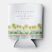 Beach Palm Trees Tropical Waterverf Wedding Blikjeskoeler (Voorkant)