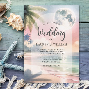 Beach Palm Trees Tropical Waterverf Wedding Kaart