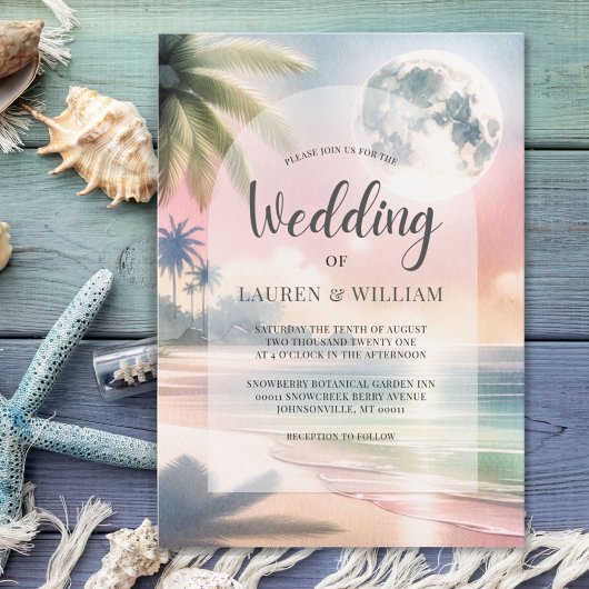Beach Palm Trees Tropical Waterverf Wedding Kaart