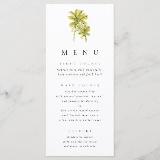Beach Palm Trees Tropical Waterverf Wedding Menu (Voorkant)
