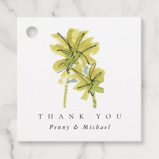 Beach Palm Trees Tropische Waterverf Dank u Bedankjes Labels (Voorkant)