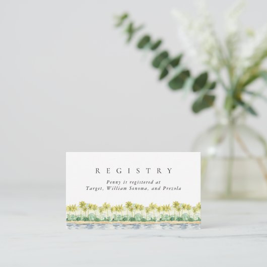 Beach Palm Trees Waterverf Bridal Registry Informatiekaartje (Staand voorkant)