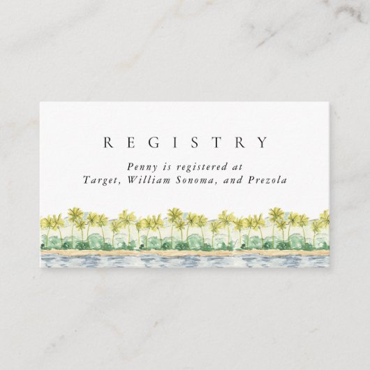 Beach Palm Trees Waterverf Bridal Registry Informatiekaartje (Voorkant)