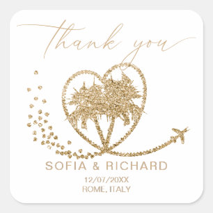 Beach Palm Wedding Destination Bedankt Vierkante Sticker