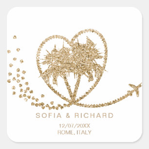 Beach Palm Wedding Destination Passport Wereldkaar Vierkante Sticker