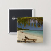 Beach, palmbomen en lounger vierkante button 5,1 cm (Voorkant /achterkant)