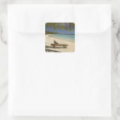 Beach, palmbomen en lounger vierkante sticker (Tas)