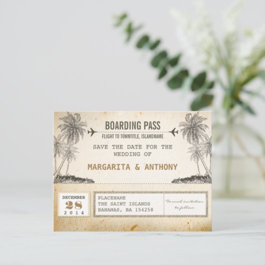 Beach Palms  Boarding Pass Bewaar de datum Aankondigingskaart (Staand voorkant)