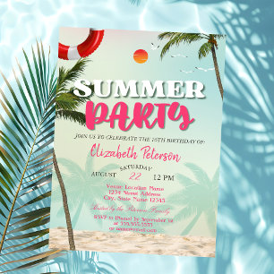 Beach Palms Summer Party Verjaardagsuitnodiging Kaart