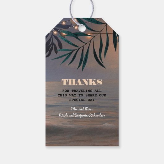 Beach Palms Sunset and String Lights Tropical Cadeaulabel (Voorkant)