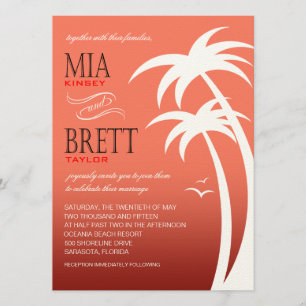 Beach Palms Tropical Wedding FELT koraal Kaart